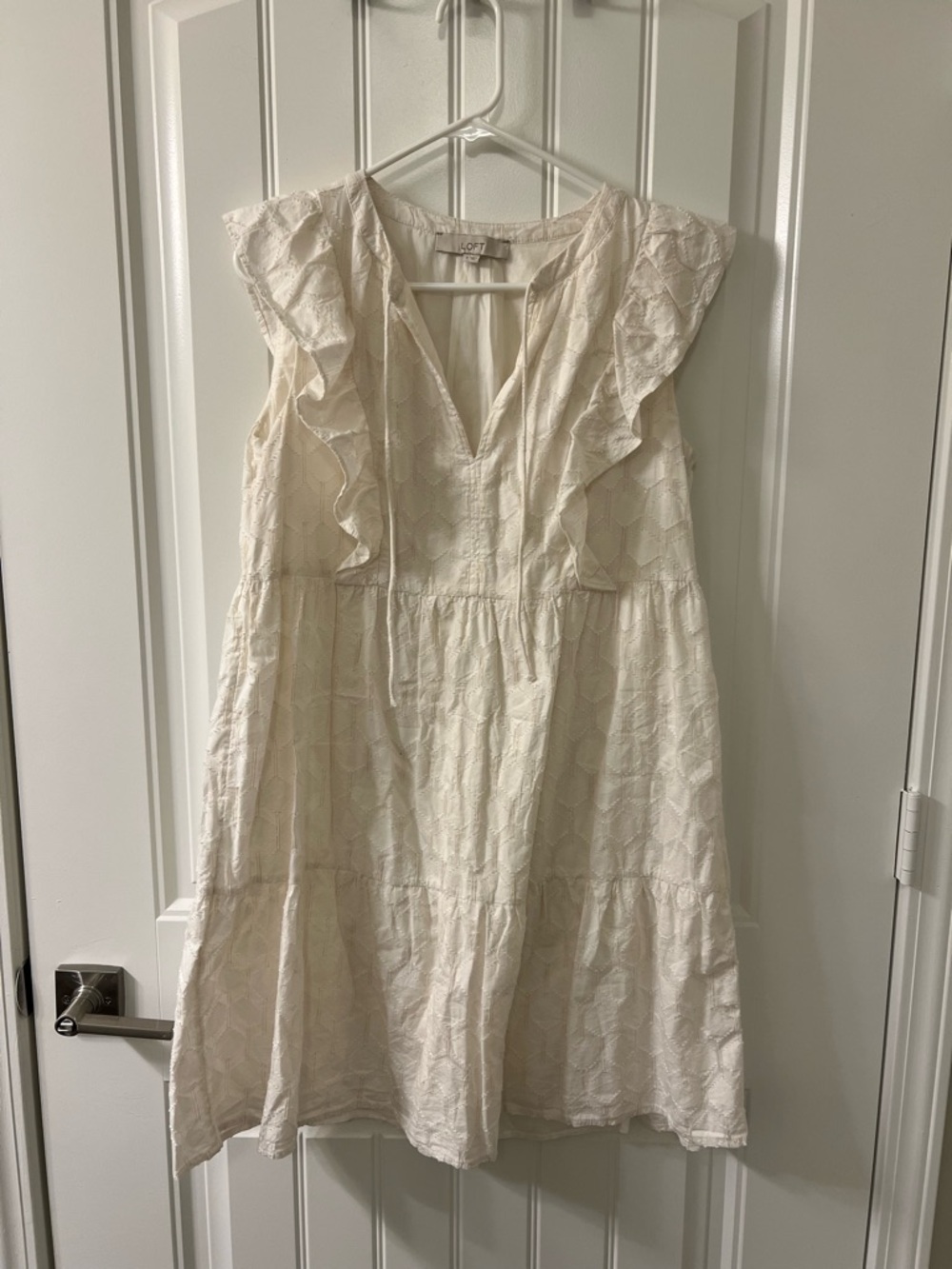 LOFT Women’s Cream and Gold Ruffle Tiered Dress